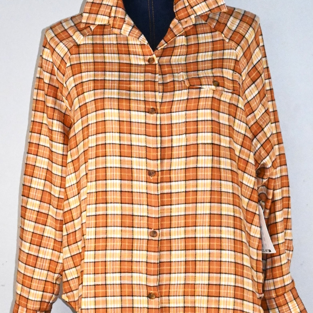 Billabong Plaid Button Down Shirt - Orange and White